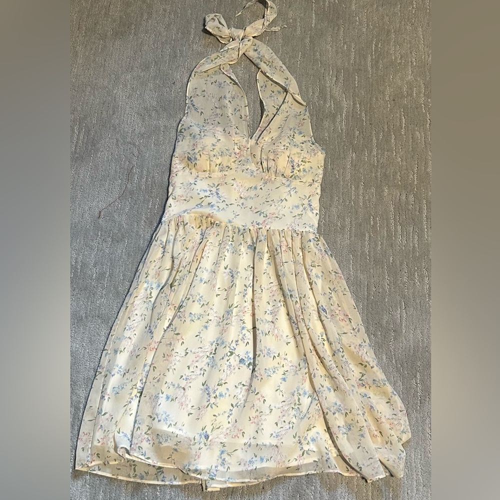 Cream Floral Halter Top Dress